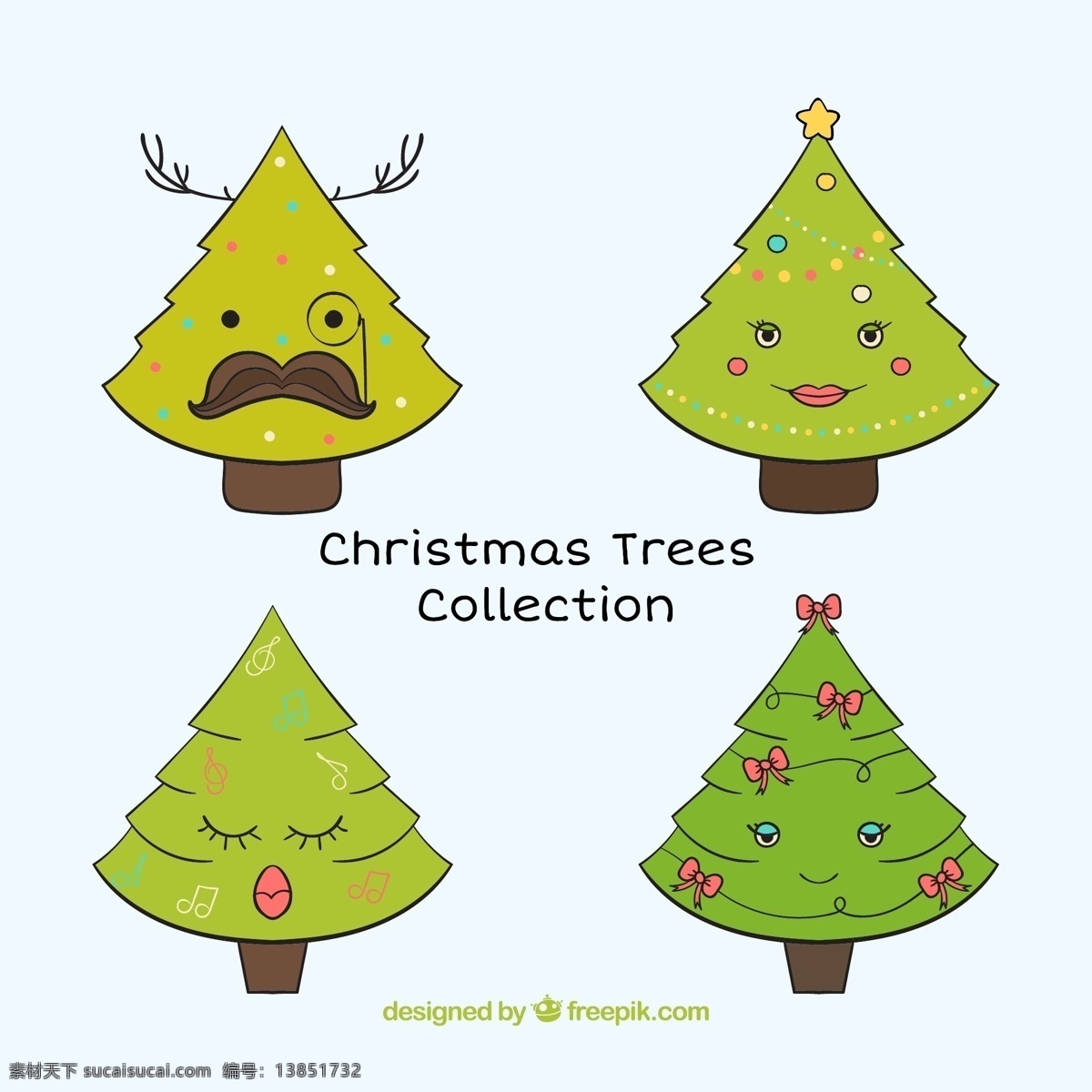 可爱 圣诞树 收藏 一方面 绿色 圣诞快乐 冬天 手绘 快乐 圣诞 庆祝 可爱的节日 树 图 节日快乐 可爱的手绘图 画的季节 白色