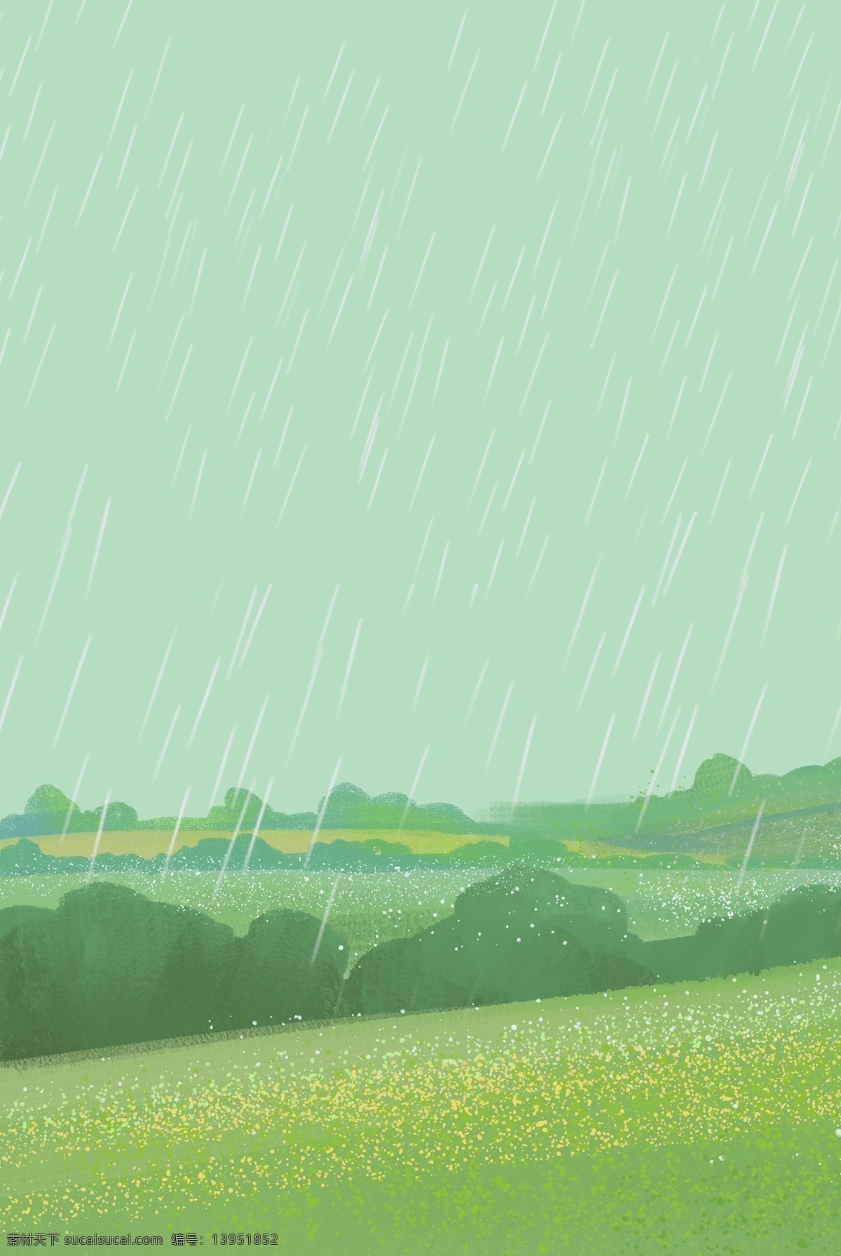 简约 清新 下雨 田园 海报 背景 可爱 文艺 手绘 田野 雨天 雨水 清明
