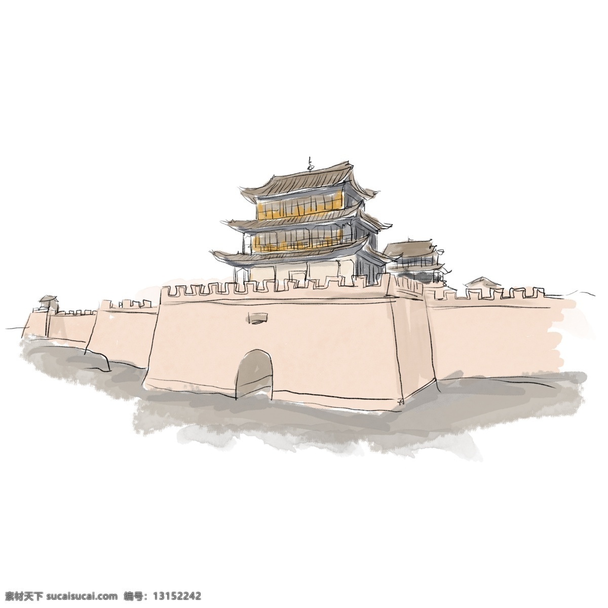 手绘 嘉峪关 水彩 插画 嘉峪关建筑 建筑插画 插图 手绘建筑 手绘嘉峪关 水彩建筑