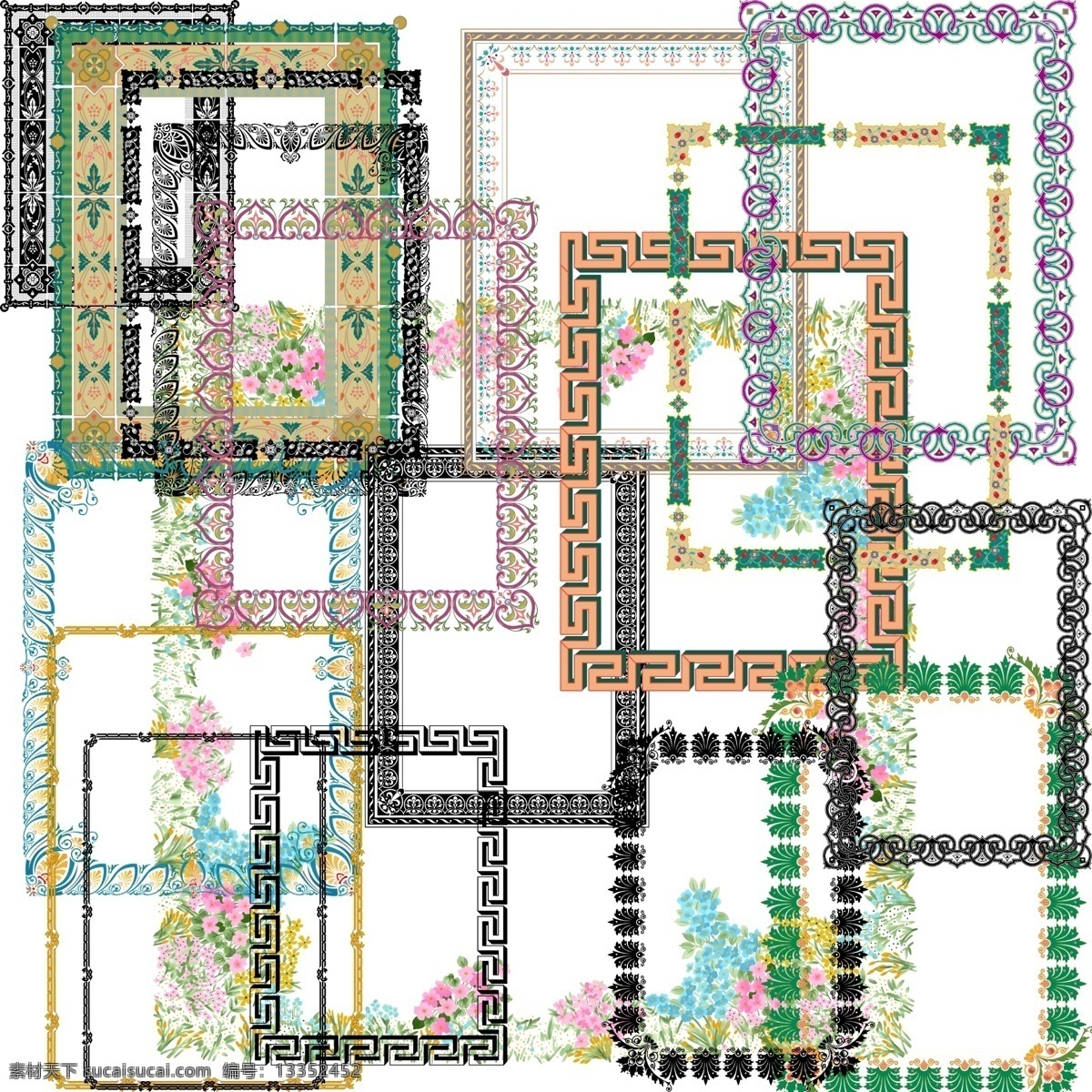 花纹 花边 相框 边框 角边 线条 古典花边 古典 款 花纹背景 18款 分层 源文件库 摄影模板 相框模板