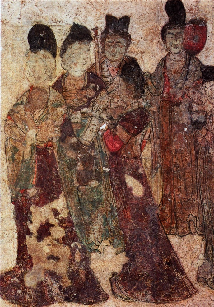 永泰公主 陵墓壁画 仕女图 古墓壁画 古代女子 牵马图 胡人牵马图 宫女图 人物图库