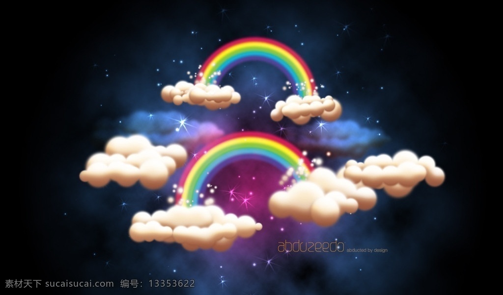 彩虹 云朵 星空 星星 炫彩背景 分层 源文件