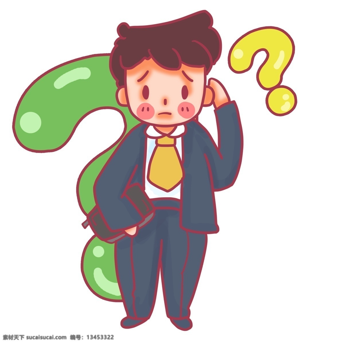摸头 思考 问号 上班族 工薪阶层 困恼 苦恼 考虑 疑惑 困惑 疑问 符号 萌 可爱 卡通 人物 提问 思考中的人