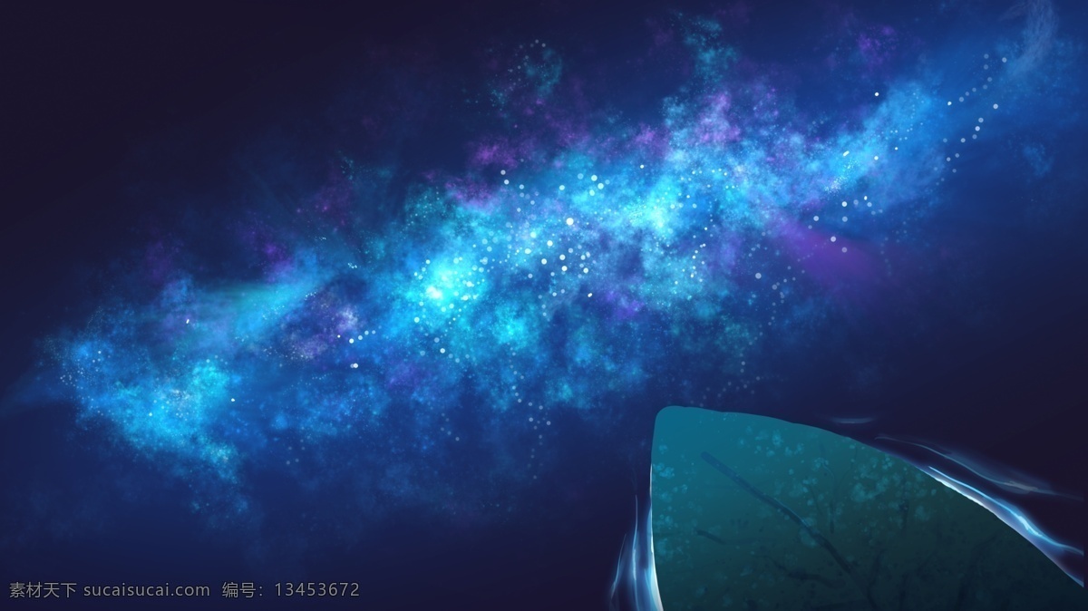 夜空 极光 星空 手绘 背景 图 卡通 星空背景 背景图 卡通背景 光斑 创意 banner 背景设计