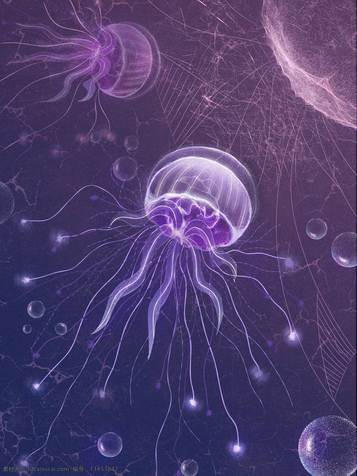 原创 独特 透明感 水母 插画 独特透明感 透明 海洋 世界海洋日 水泡 海报 节日