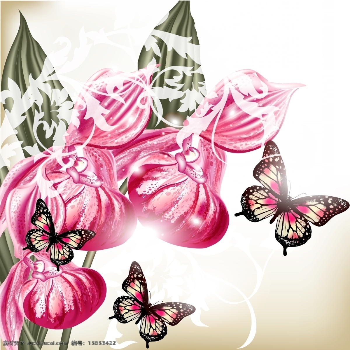 兰花 蝴蝶 矢量 花卉 花纹 蝴蝶兰 矢量图 ai格式 白色
