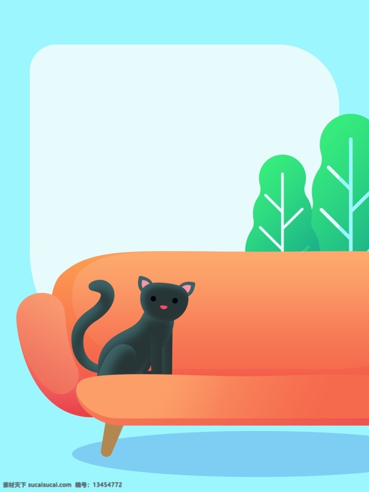 全 原创 动物 猫咪 边框 背景 猫 绿植 沙发 蓝色