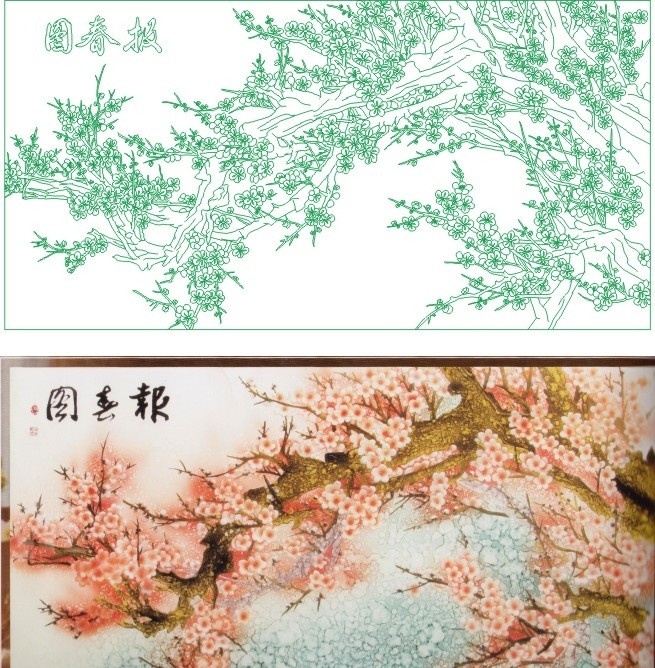 梅花 报春图 艺术玻 艺术玻璃 白描 线稿 工艺玻璃 彩雕玻璃 国画 背景 建筑家居 矢量