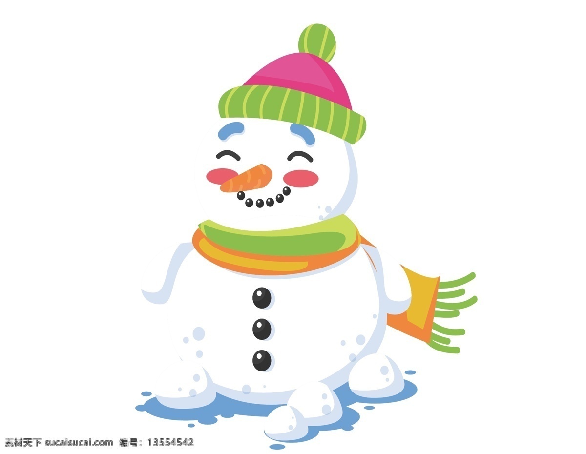 卡通 冬季 雪人 元素 围巾 帽子 手绘 开心 ai元素 矢量元素