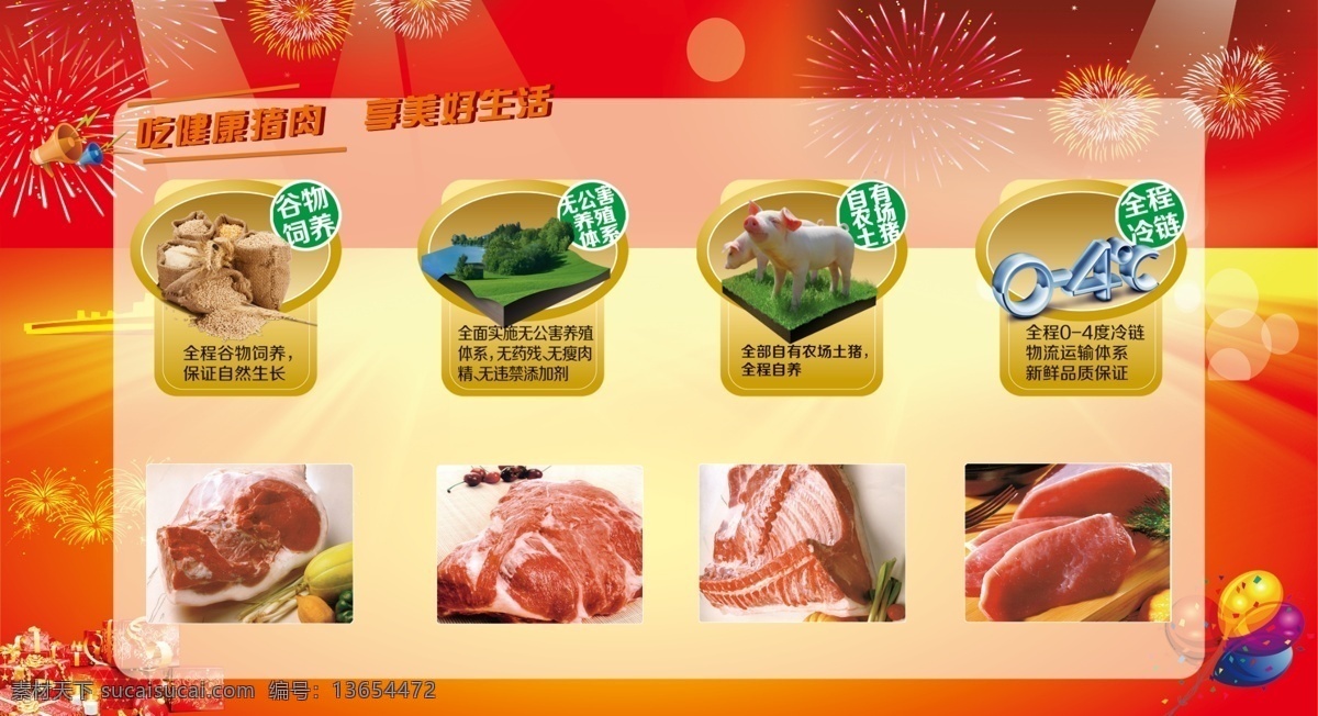 吃 健康 猪肉 享 美好生活 生产 冷藏 全程 可见 绿色 无公害 红色