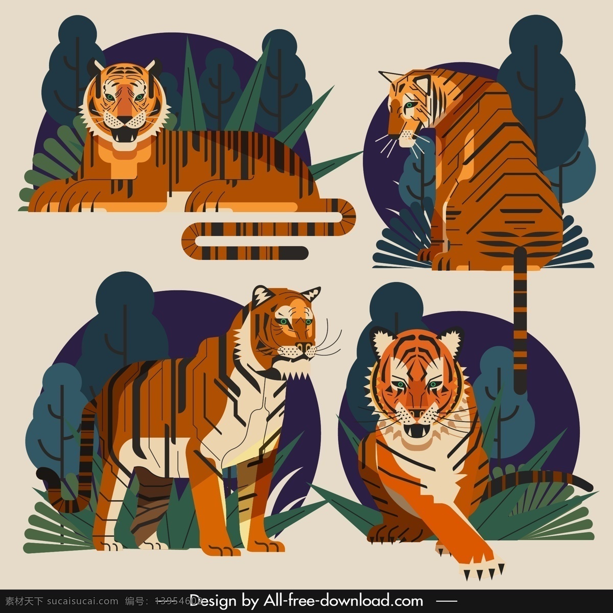 森林 老虎 矢量 野生动物 创意 动物 高清图片