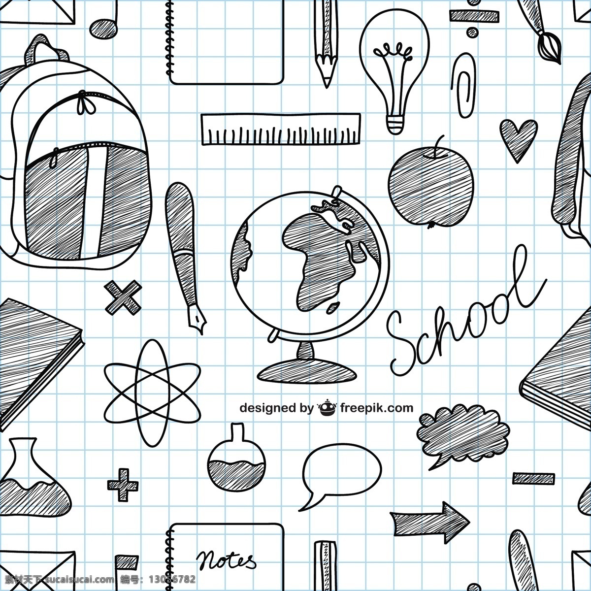 手绘 学校 图标 矢量 心 书 孩子 纸 手 教育 世界 思想 苹果 笔 书包 涂鸦 回到学校 白色