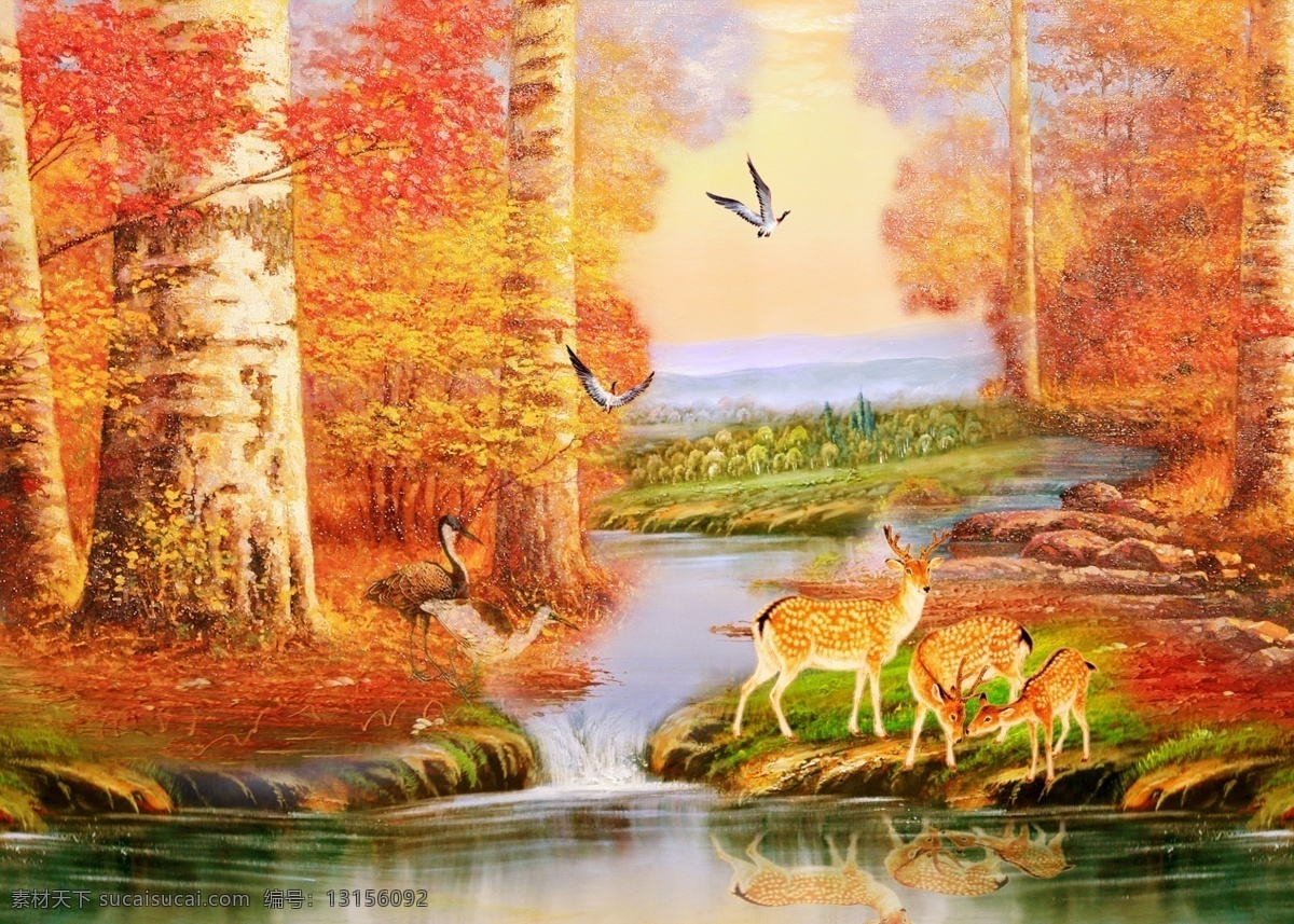 金秋油画高清 金秋油画 高清图片 无框画 装饰画
