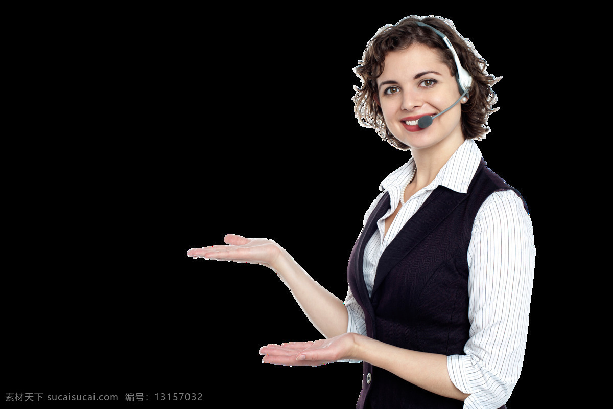 外国 美女 客 服 客服 微笑 白领 伸手 耳机 麦克风 生活人物 人物图片