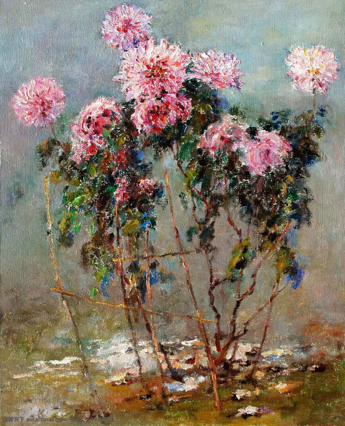 红菊花 美术 油画 花木 花朵 菊花 油画艺术 油画作品49 绘画书法 文化艺术