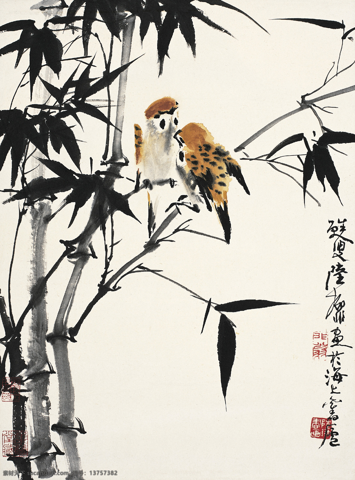 竹 雀 图 国画艺术 国画竹 绘画书法 麻雀 美术 水墨画 文化艺术 竹雀图 中国画 竹子 国画集87 矢量图 日常生活