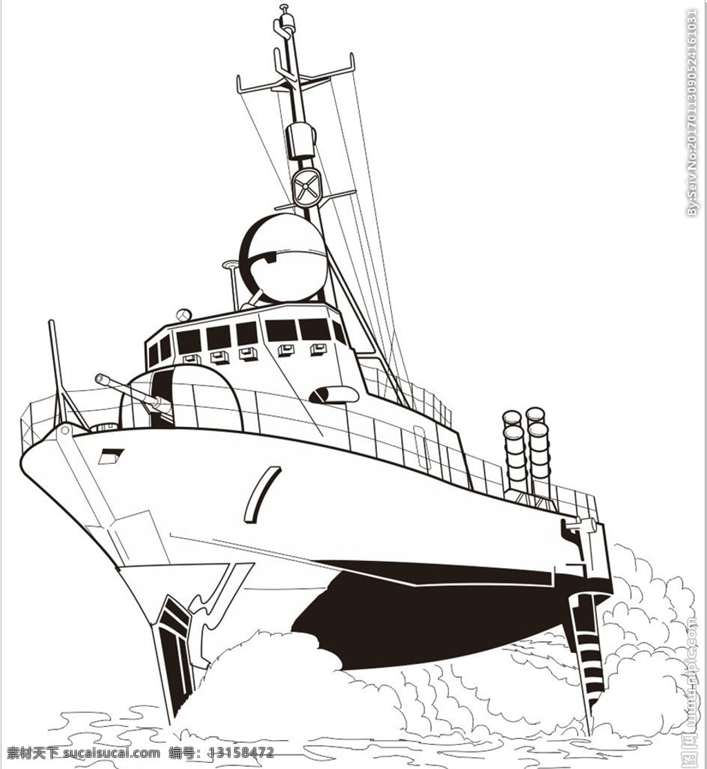 巡洋舰 战舰 轮船 货轮 游轮 简笔画 线条 线描 简画 黑白画 卡通 手绘 简单手绘画 矢量图 军事武器 现代科技
