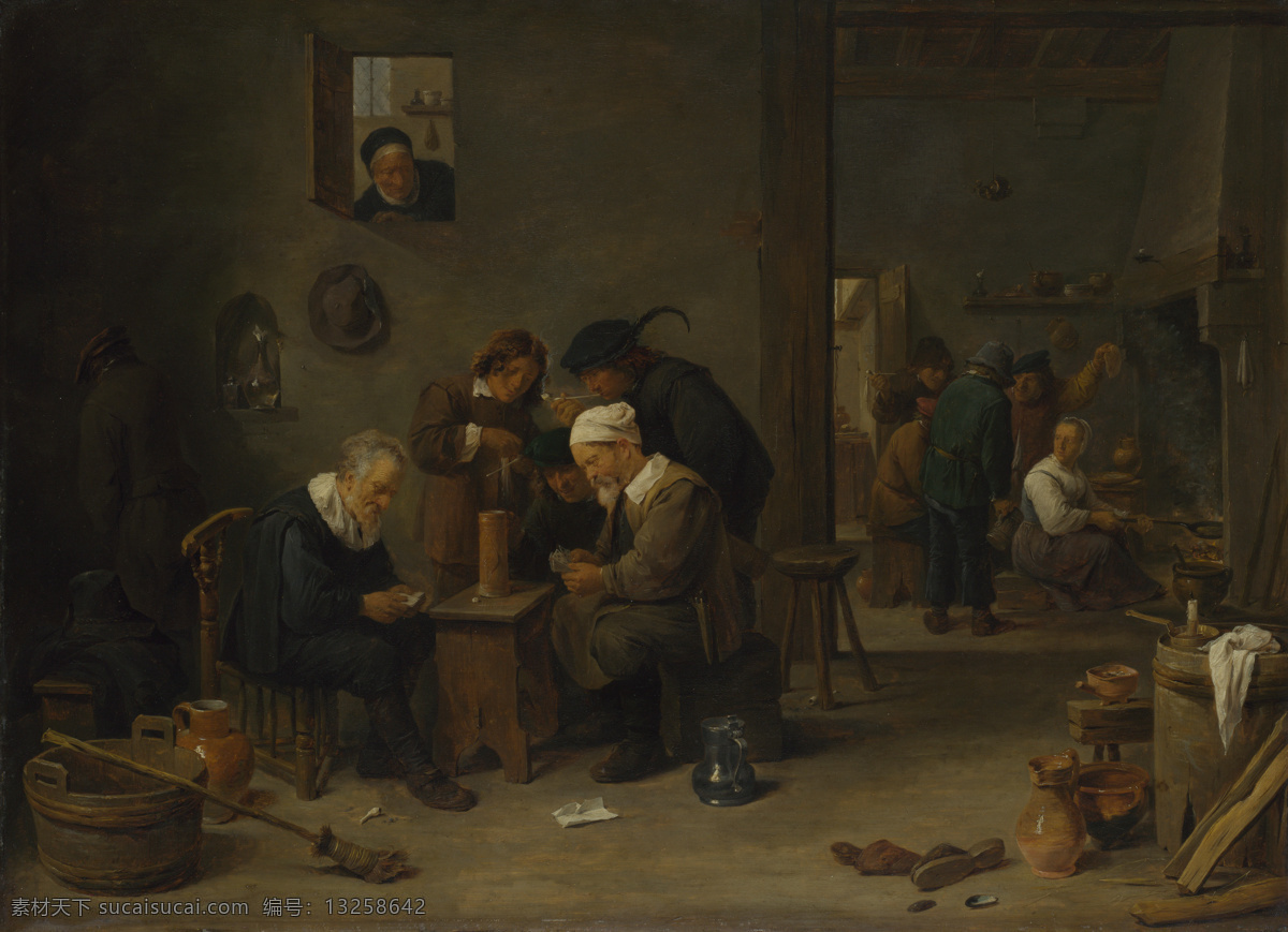 壁画 绘画书法 精品 美术 名画 欧洲油画 人物油画 两个 人 厨房 玩 扑克牌 设计素材 模板下载 油画 珍藏 装饰画 精美油画 名作 艺术品 欧式绘画 文化艺术 家居装饰素材