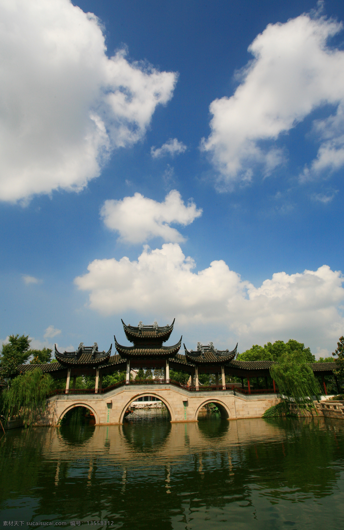 静思园 同里古镇 江南水乡 拱桥 蓝天 白云 房子 绿树 建筑摄影 建筑园林