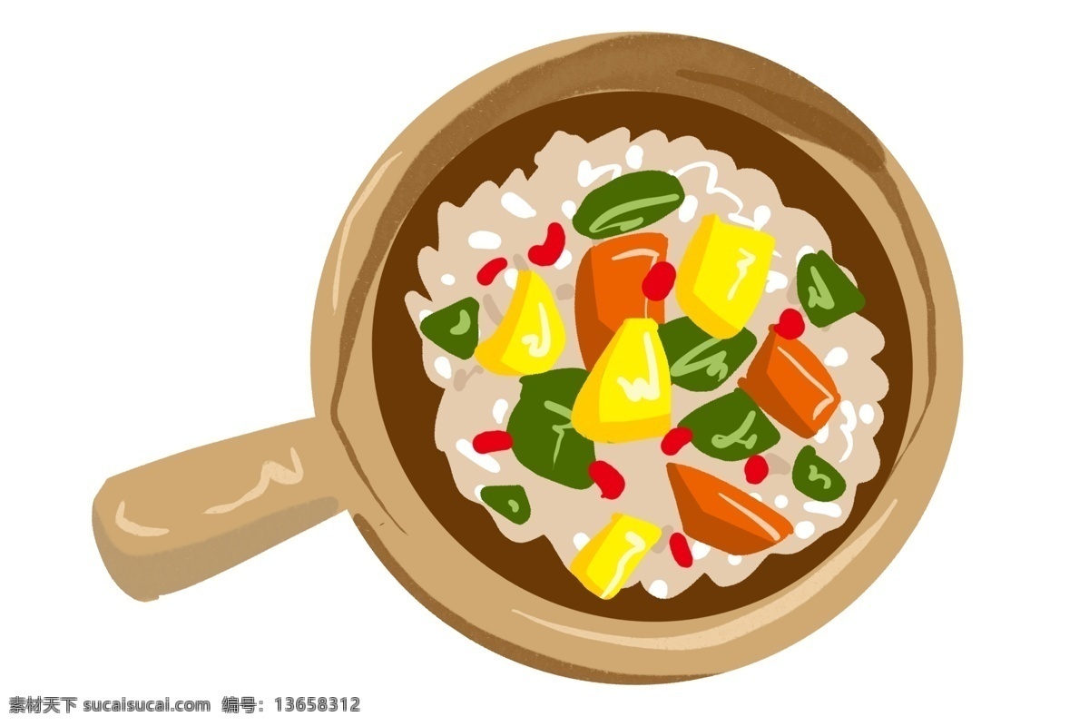 手绘 美食 煲仔饭 插画 美食煲仔饭 大米饭 卡通煲仔饭 煲仔饭插画 手绘煲仔饭