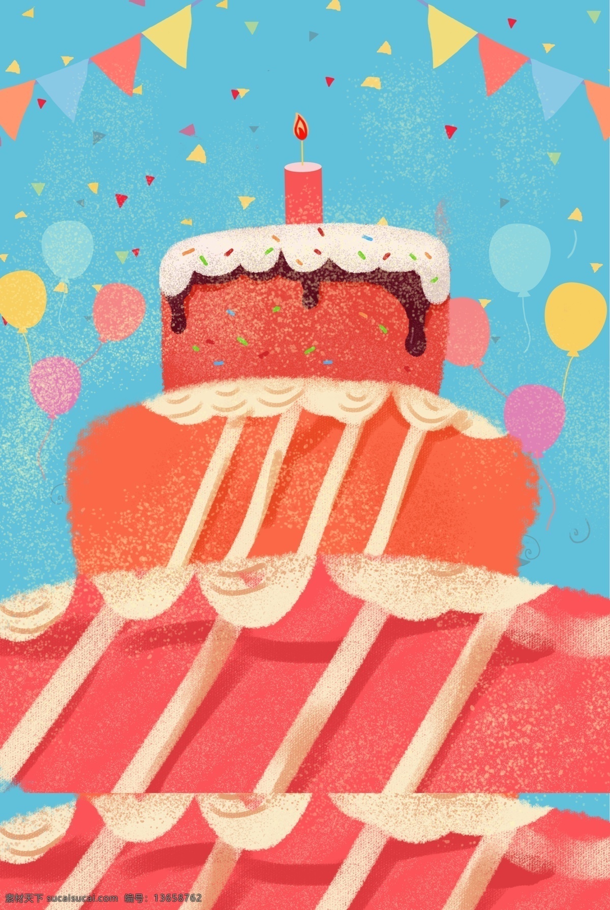 红色 生日蛋糕 蓝色 背景 食品 甜点 海报 生日 蛋糕 糕点 喜庆 广告 食物 开心
