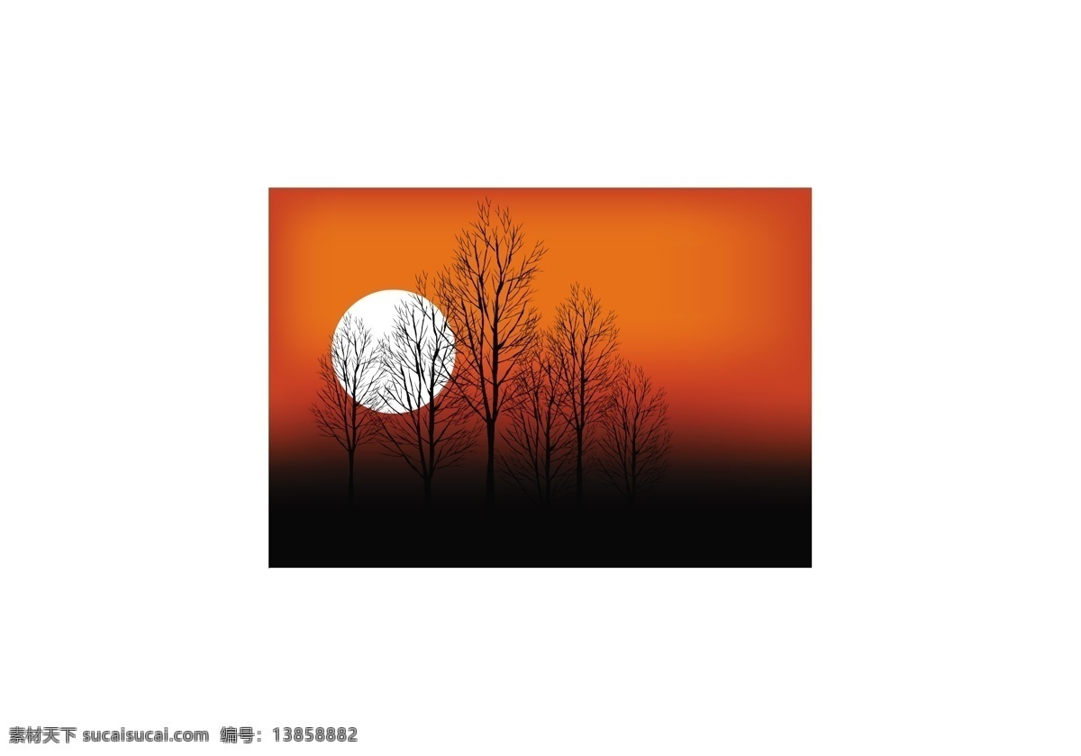 落日 树木 风景 矢量图 剪影 枯树 矢量树木 矢量素材 矢量素材大全 其他矢量图