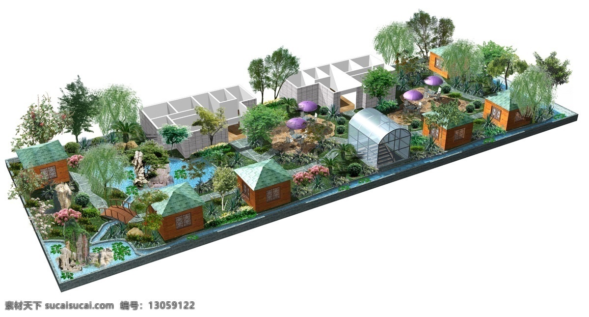 花园 景观设计 效果图 3d 绿化 数目 盆栽 花 草 植物 雕像 园林 photoshop 后理处理 园林设计 环境设计 源文件