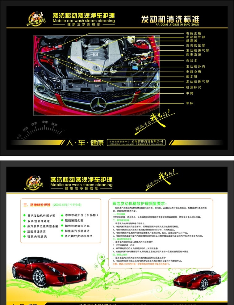 汽车 发动机 部件 指示 蒸汽 洗车 干洗车 蒸洁 清洗标准 车头 引擎盖 节能 节水 新能源 移动洗车 矢量图 底纹背景 底纹边框 矢量