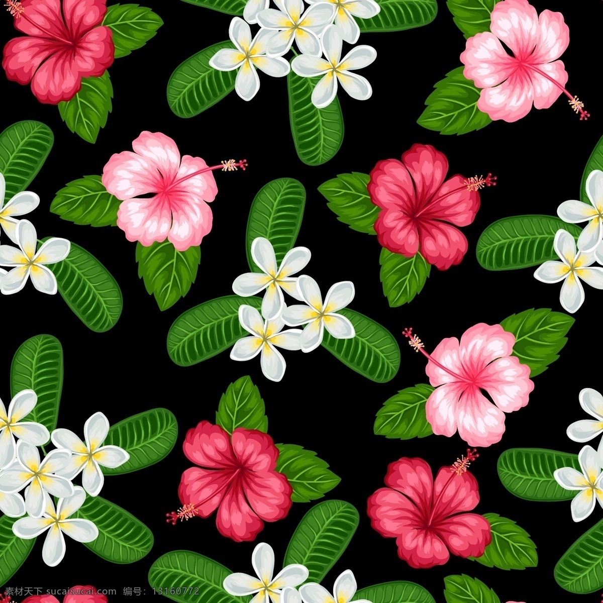 时尚 清新 花朵 插画 花纹 热带 文艺 叶子 艺术 植物
