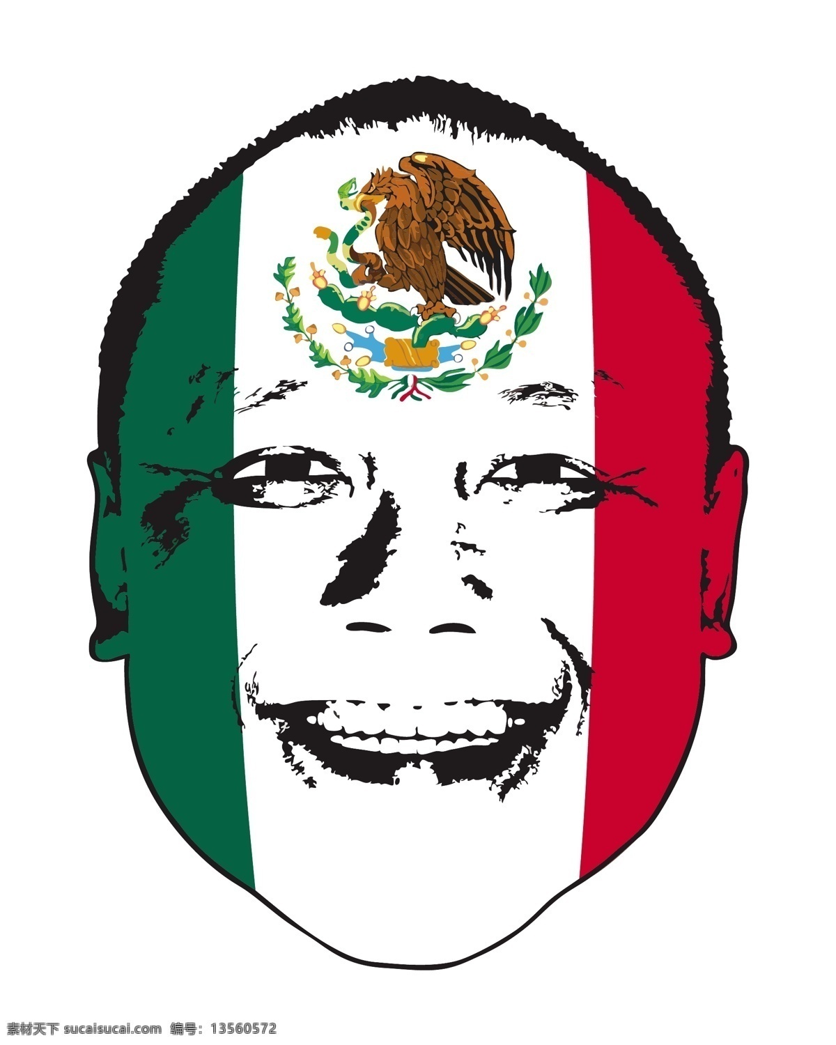 墨西哥人脸 人脸 微笑 墨西哥 墨西哥国旗 矢量图案 边框底纹 背景图案 三色图案 生活百科 矢量素材 白色