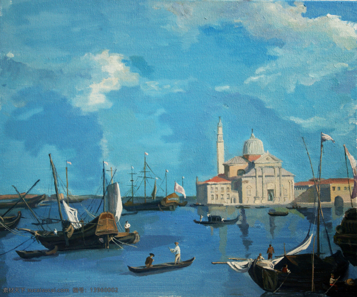风景 油画 帆船 风景油画 绘画书法 蓝天 文化艺术 写实 家居装饰素材
