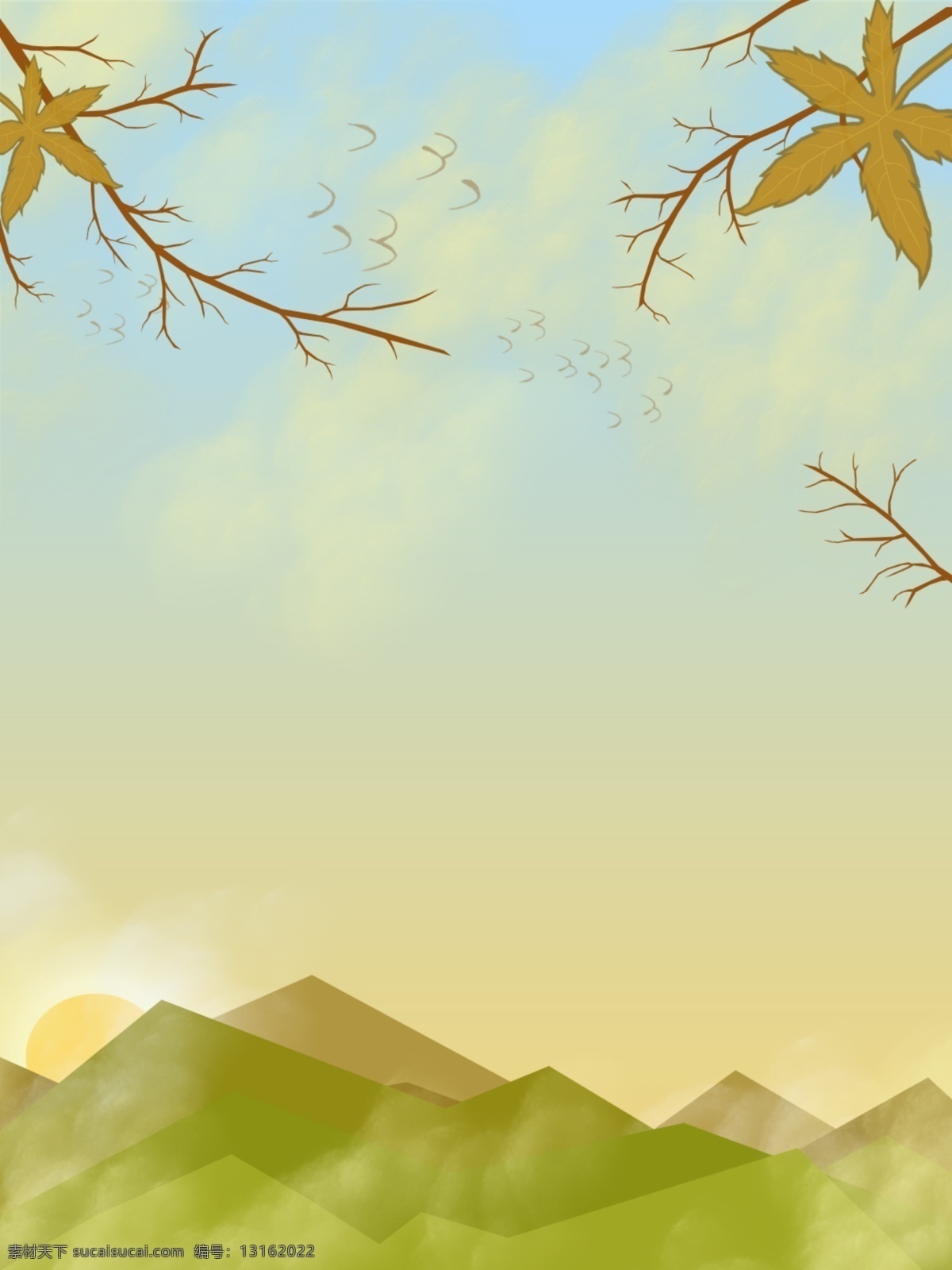 小 清新 白露 原创 插画 背景 小清新 大雁 远山 插画背景 枫叶 枯枝 山岚 落日