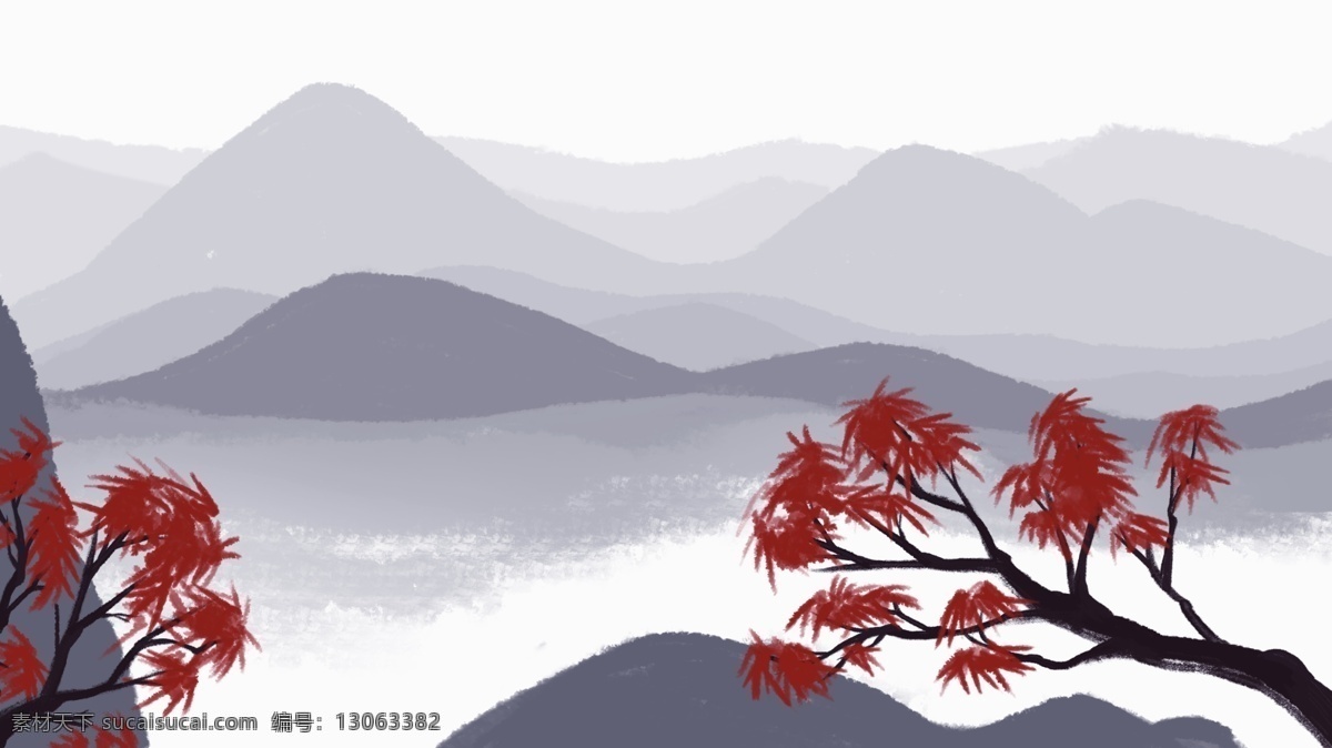 中国风秋天 秋天 红叶 背景素材 意境 秋季 水墨 背景