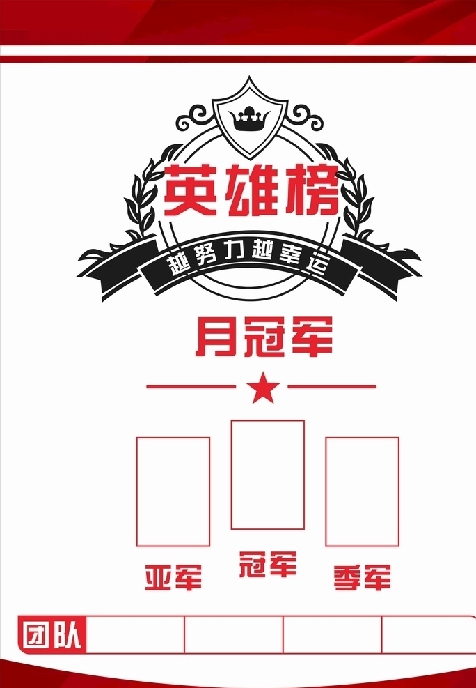 英雄榜 精英榜 月冠军 冠军 亚军 季军 越努力越幸运 荣誉榜 管理看板