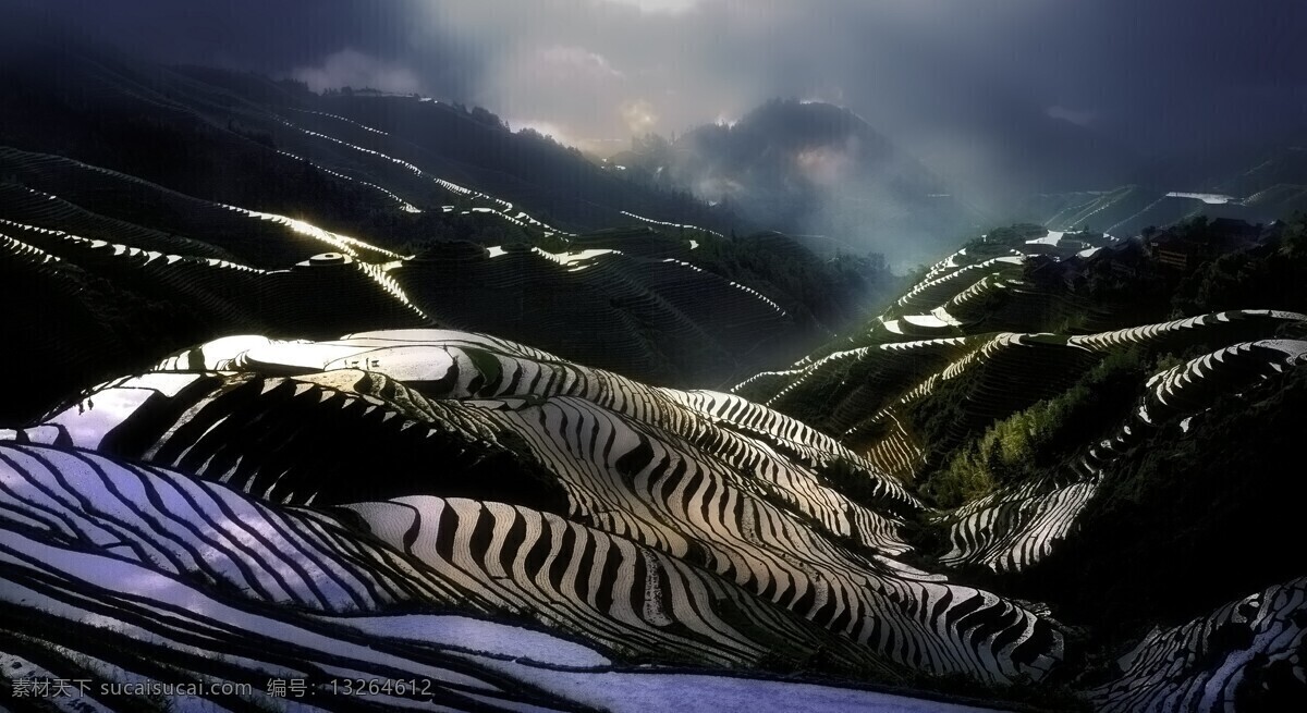日 暮 下 梯田 风景 农田 高山 美景 水田 日暮 多娇江山 自然景观 自然风景