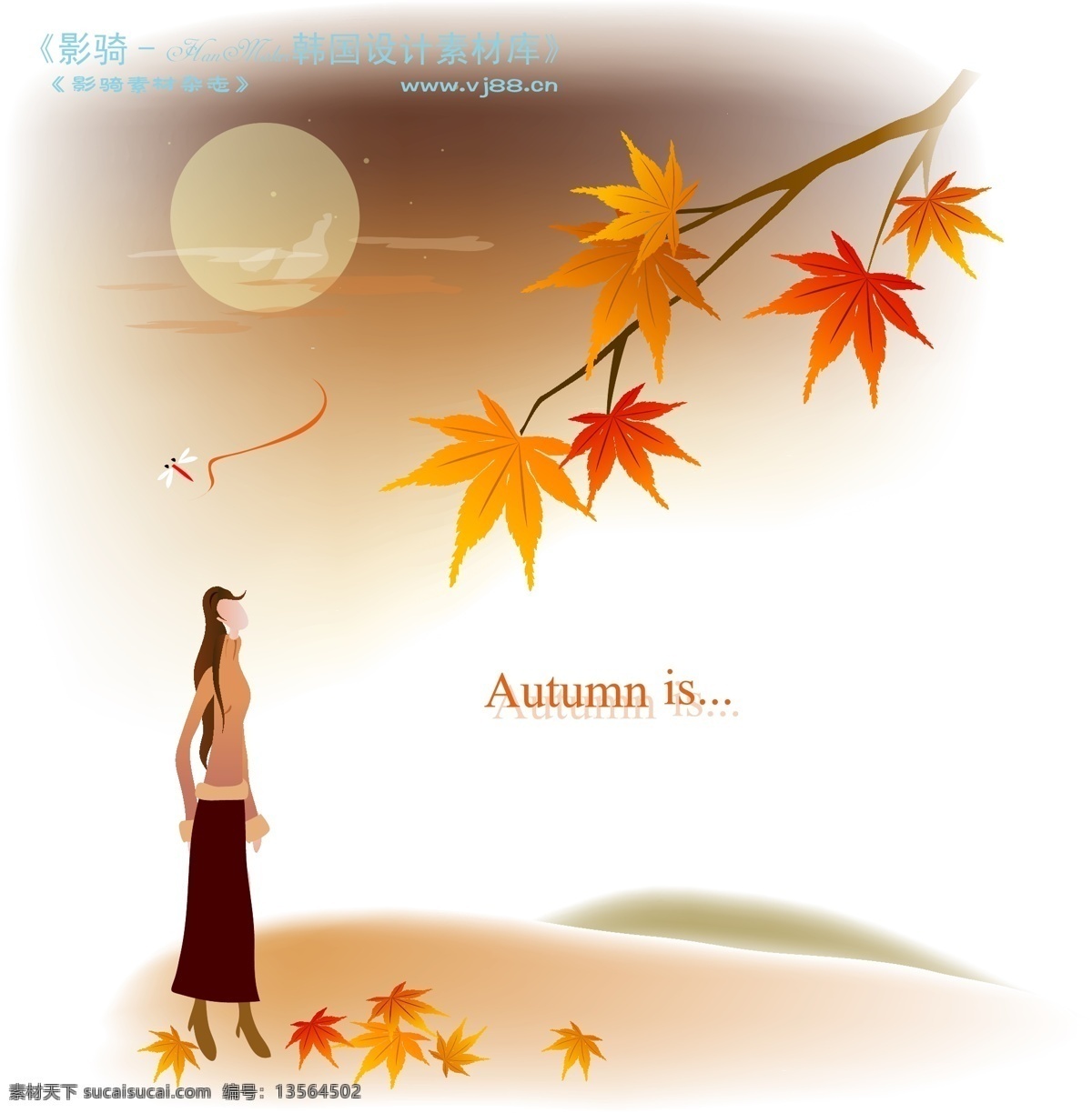 天使 插画 hanmaker 韩国 设计素材 库 天使插画 女神 梦幻 女性 卡通 秋意 花瓣 矢量