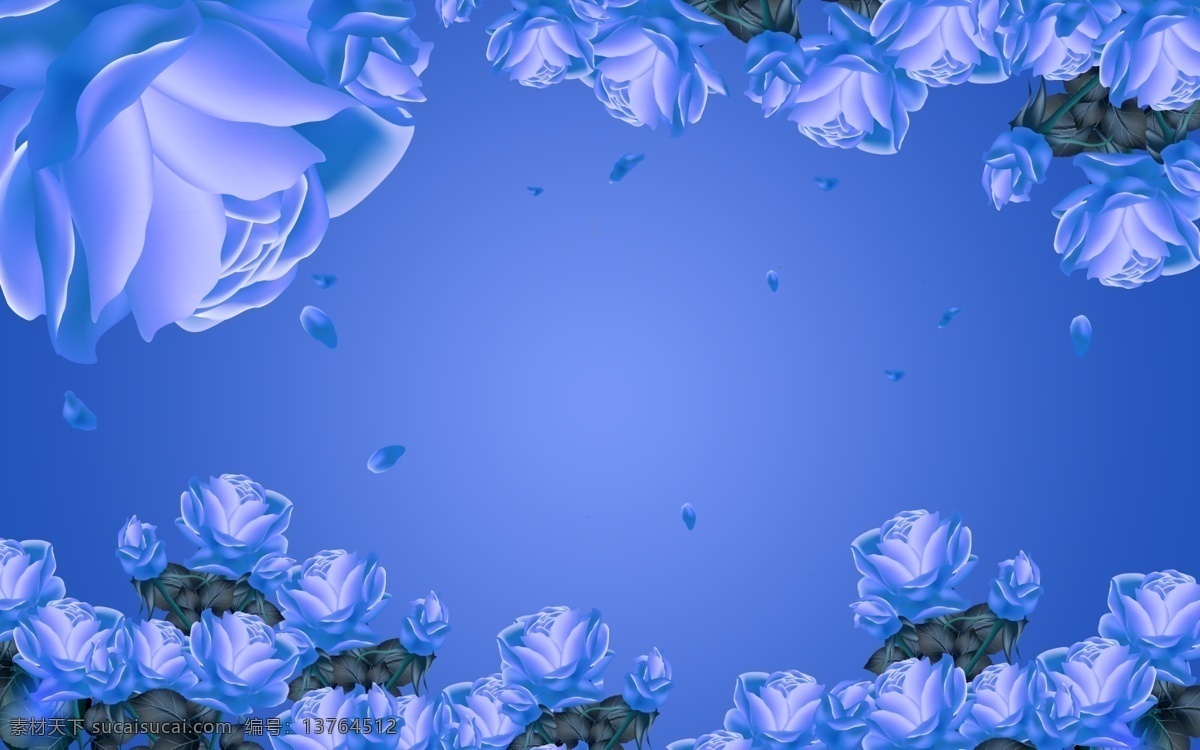蓝色调背景 鲜花 花朵立体 手绘 透明 电视 机 公司 大厅 室内 客厅 现代 简约 壁画 背景墙 墙纸 壁纸 装饰画 高清图片 高清背景