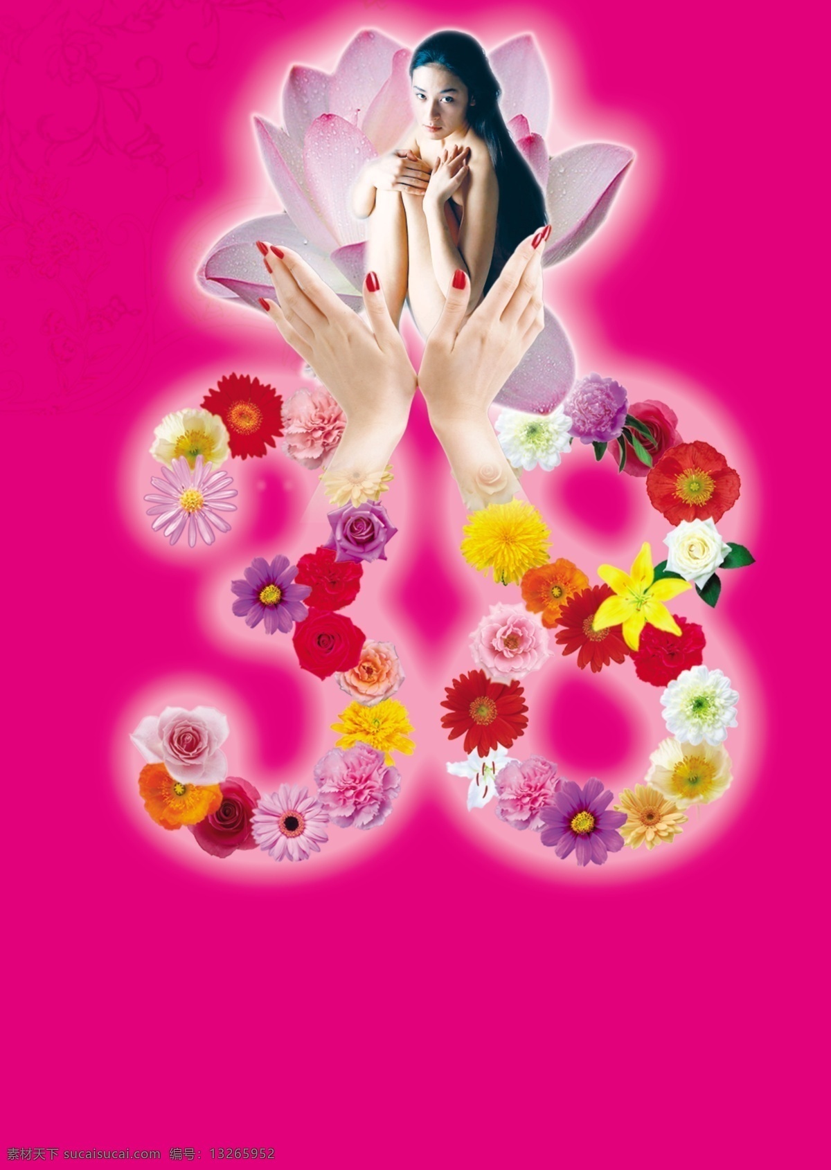 三八女人花 三八 三八节 女人花 美女 女人 手 分层 源文件库 节日素材