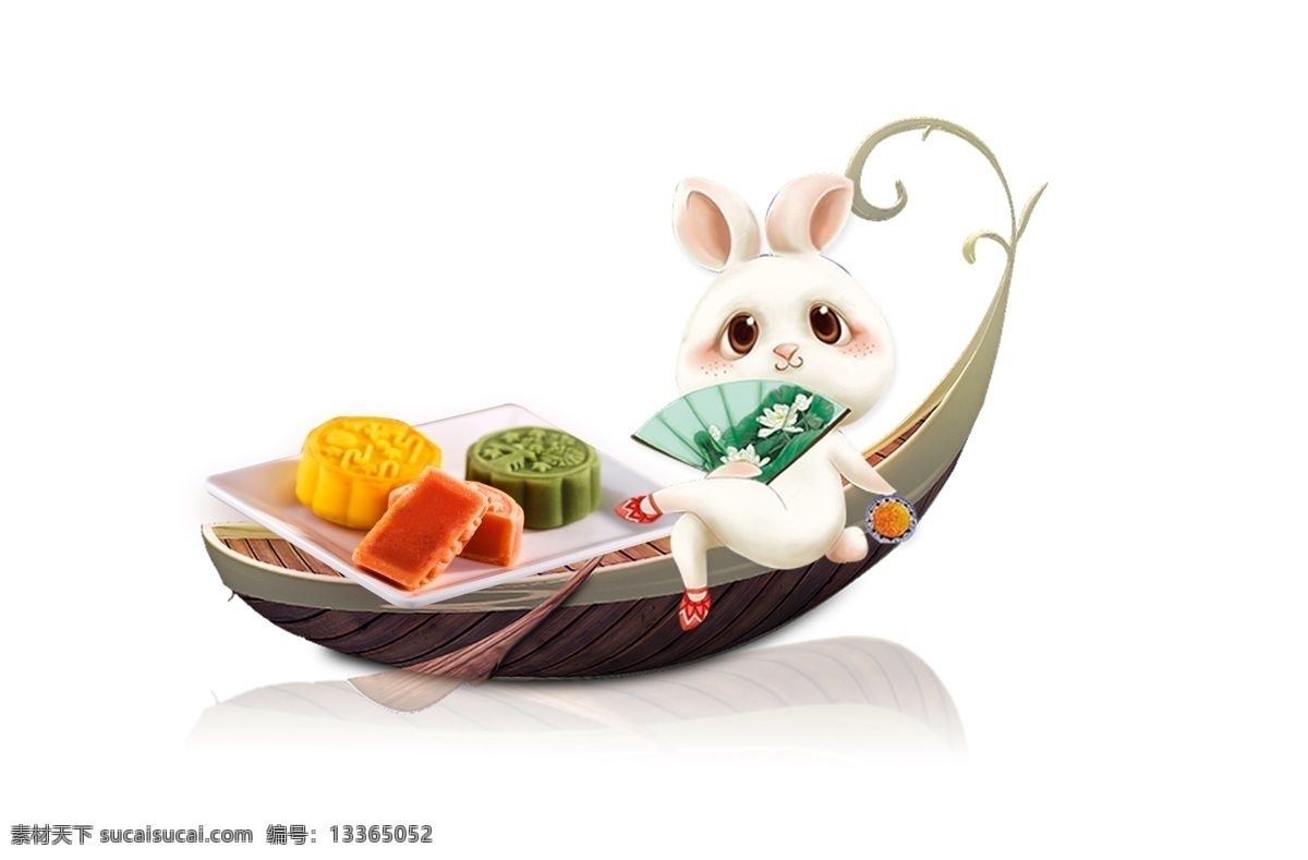 手绘 卡通 中秋 装饰 月饼 中秋节 兔子 食物 糕点 小船