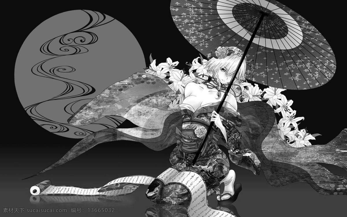 和风 伞 少女 动漫 卡通 可爱