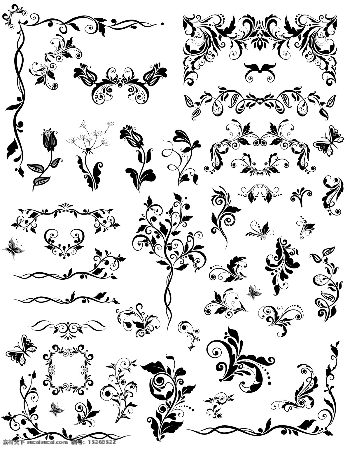复古边角花纹 对角花纹 装饰花纹 卷纹 古典花纹 传统花纹 页面装饰元素 花纹花边 底纹边框 矢量素材 花边花纹