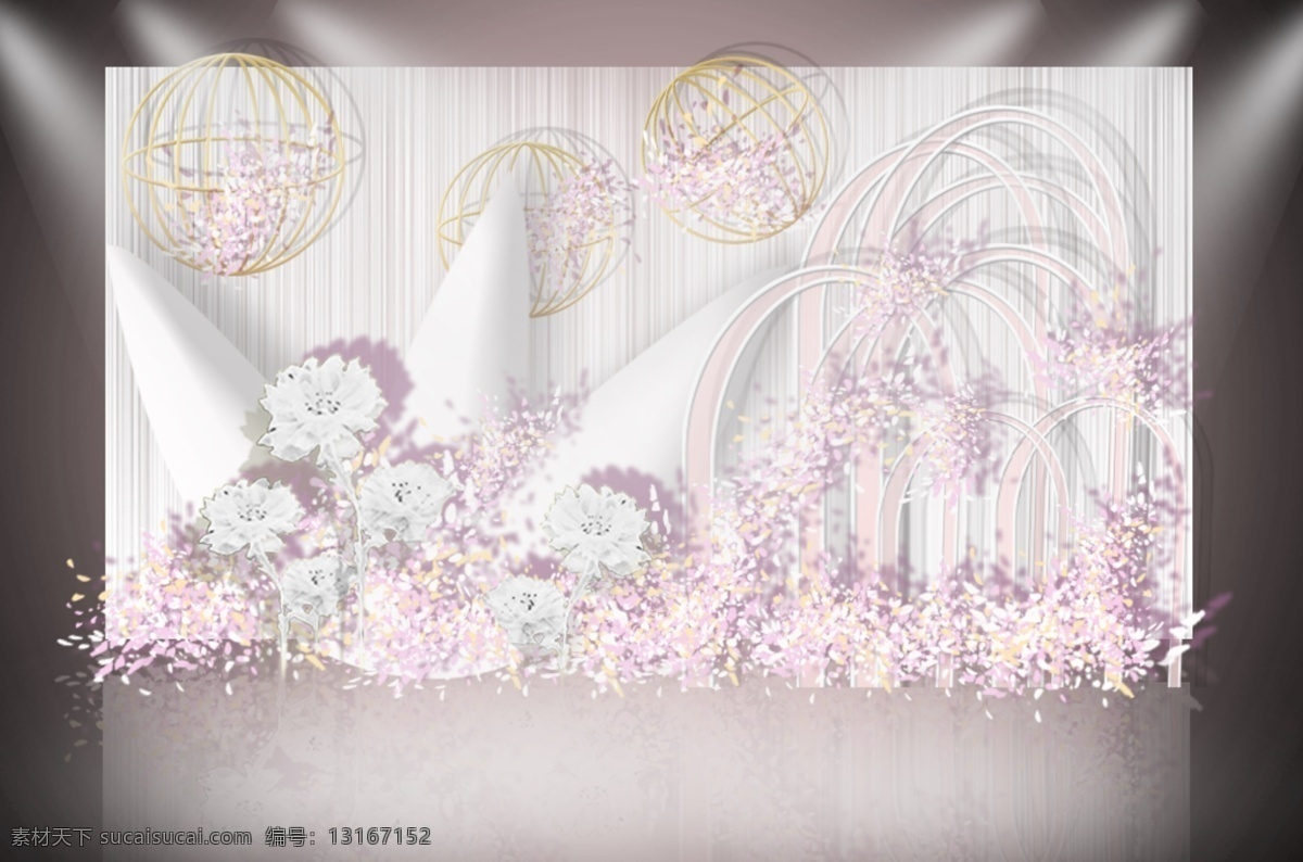 粉色 唯美 梦幻 婚礼 迎宾 区 效果图 唯美梦幻 迎宾区 花艺素材 白色纸花 圆形铁艺