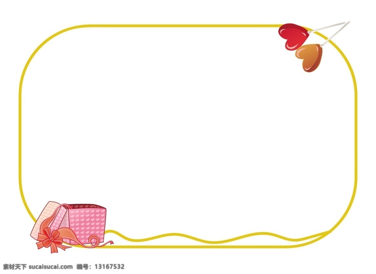 手绘 心形 棒棒糖 爱情 边框 手绘黄色边框 爱情礼物边框 爱情边框 线性边框 情人节 插画