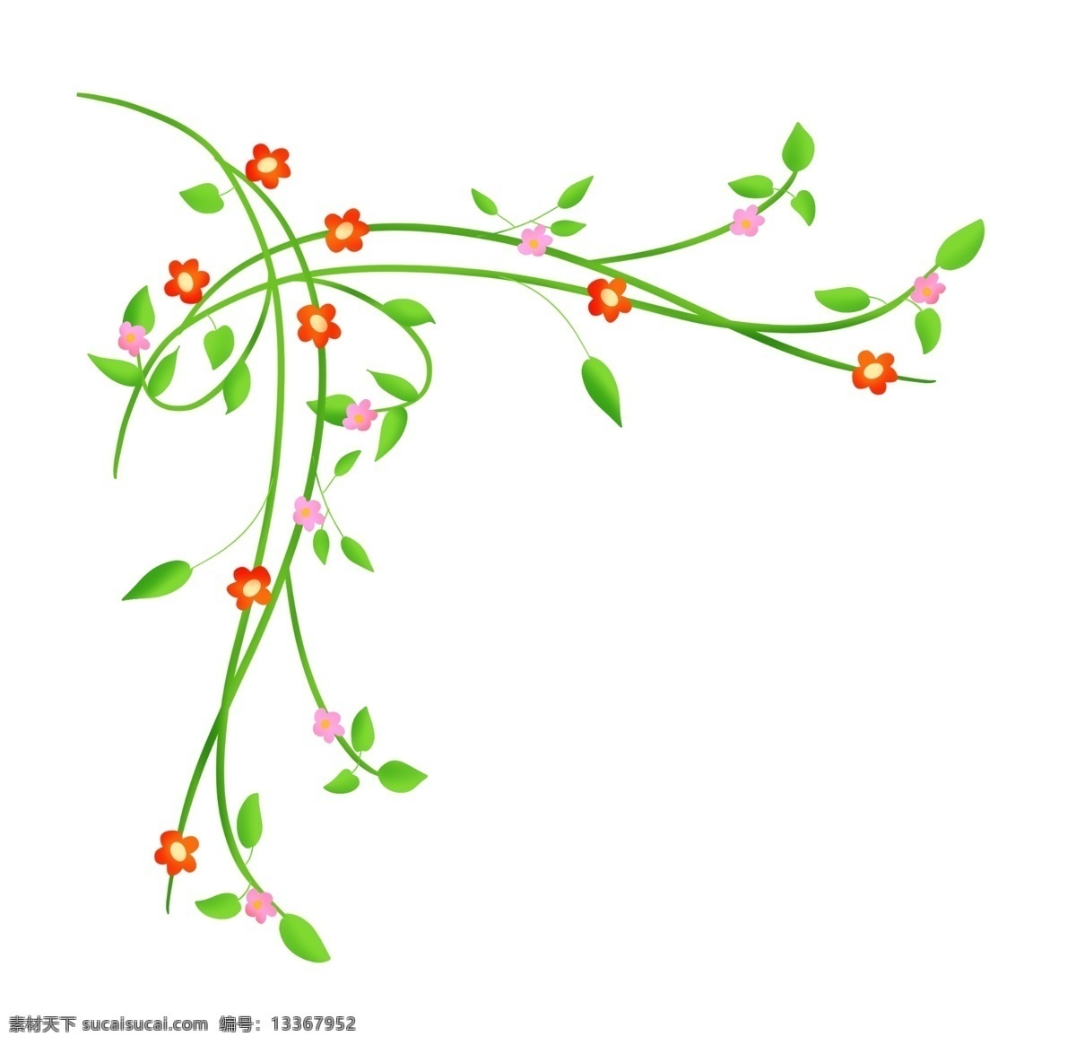 绿色 花 藤 装饰 插画 绿色的花藤 装饰插画 红色的小花 植物 藤条 边框 创意花藤 卡通花藤 漂亮的花朵