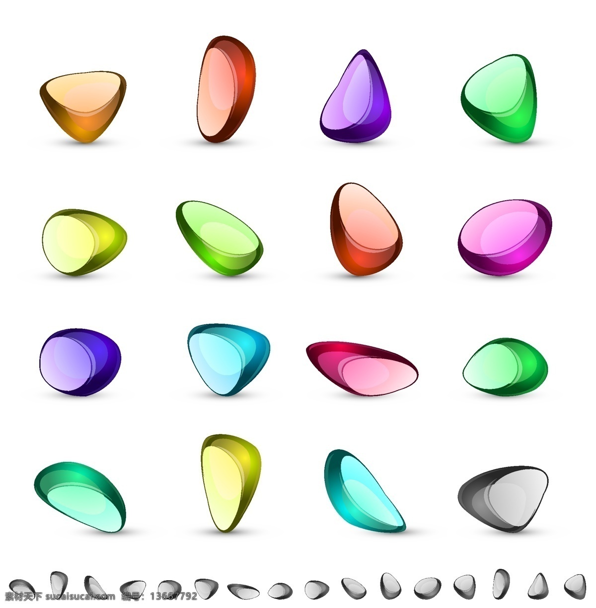 五颜六色 透明 晶体 矢量 矢量素材 水滴 形状 质感 矢量图 其他矢量图