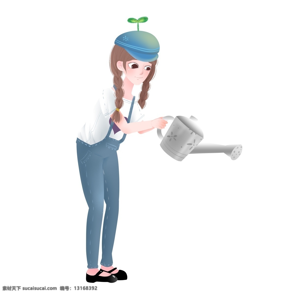 手 喷壶 女孩 图案 元素 卡通女孩 浇花的女孩 设计元素 元素设计 创意元素 手绘元素 psd元素