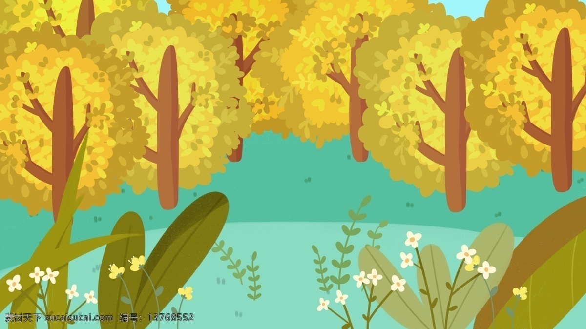 秋天 卡通 手绘 树木 背景 植物 叶子 背景素材 卡通背景 秋季 树木背景 大树背景 广告背景 psd背景 手绘背景
