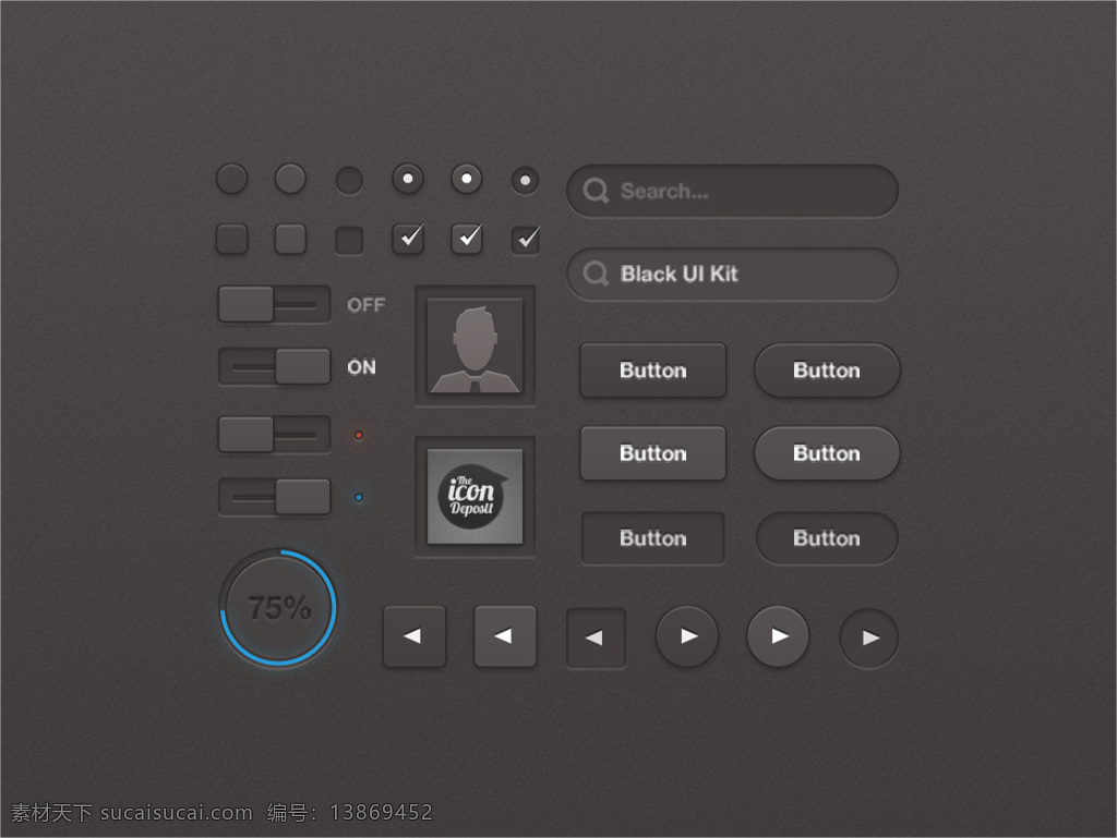 黑色 ui 工 按钮 黑色ui ui按钮 按钮设计 高端ui psd源文件 uikit 灰色