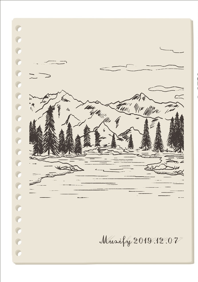 雪山 湖泊 素描画 风景写生 风景素描 钢笔画 画册海报 文化艺术 绘画书法