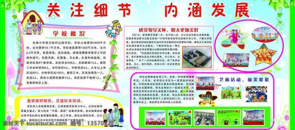 春天 绿色植物 小学生画展 学校展板 展板模板 小学电子展板 关注细节 内涵发展 学校概况 艺体活动 矢量 其他展板设计
